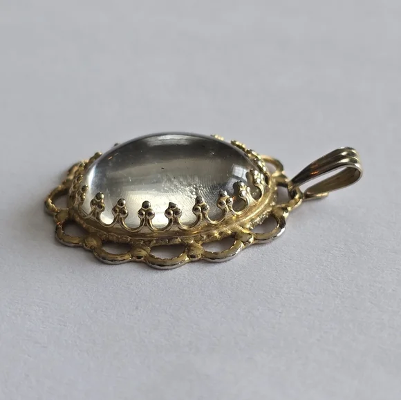 Vintage pendant silver clear cabochon Gold tone setting charm boho - Picture 12 of 12